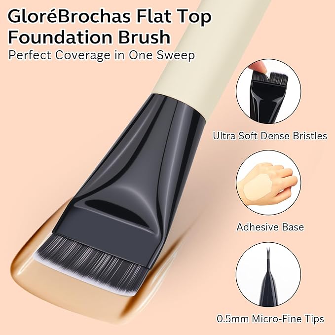 Dual-Ended Makeup Brush,Flat Top Foundation & Angled Contour Brush for Flawless Blending, Smooth Coverage & Effortless Contouring, Ideal for Foundation, Blush, Bronzer & Powder (White)