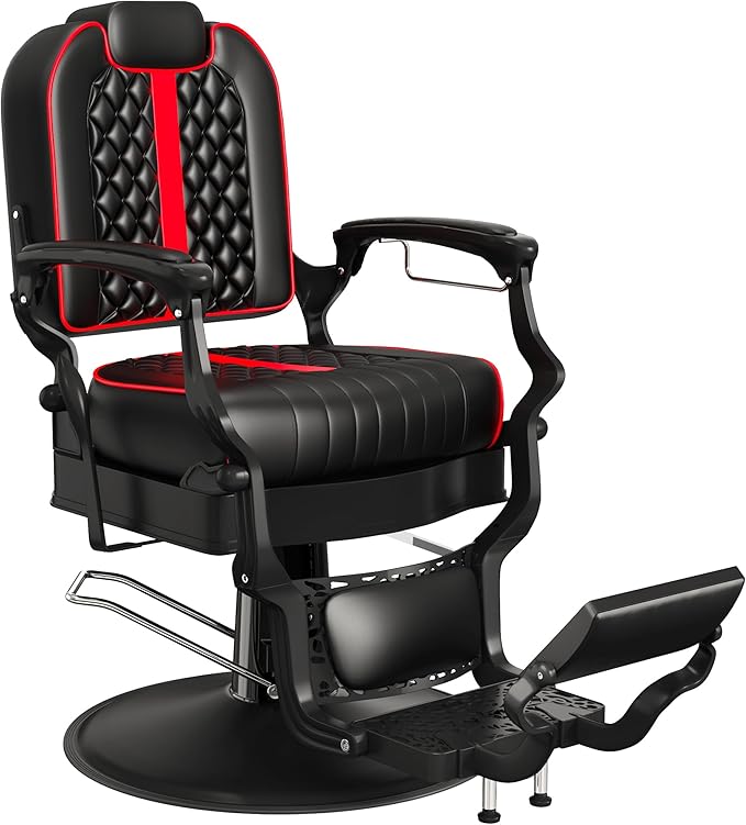 Baasha Professional Reclining Barber Chair with Adjustable Headrest, Hydraulic Heavy-Duty Base, Soft Upholstery & Thick Cushion, Tattoo & Hair Salon Chair, 550 lbs Capacity