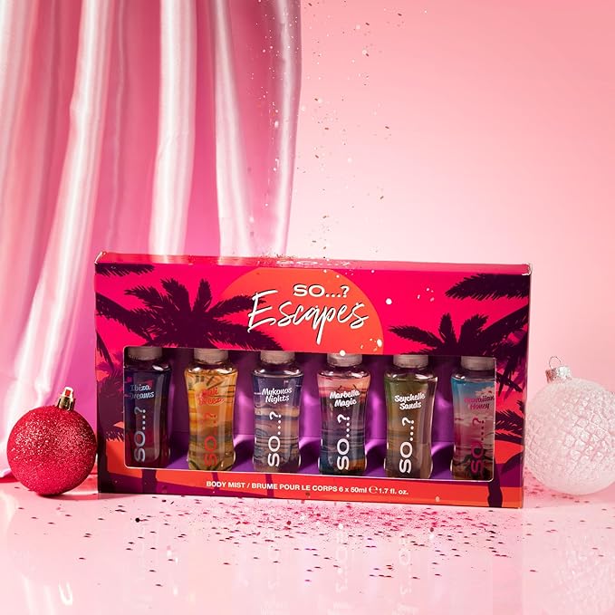 So...?…?… Escapes Body Mist Gift Set - Perfumes for Women - Everyday Body Spray for Women - Vegan, Cruelty-Free - Fragrance Gifts for Women - 6 pcs (Pack of 3)