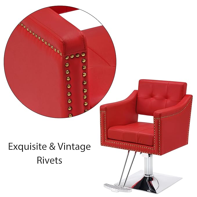 BarberPub Salon Chair for Hair Stylist Hydraulic Barber Styling Chair, Beauty Spa Equipment 8813 (6" Seat Height Adjustment) (Red)