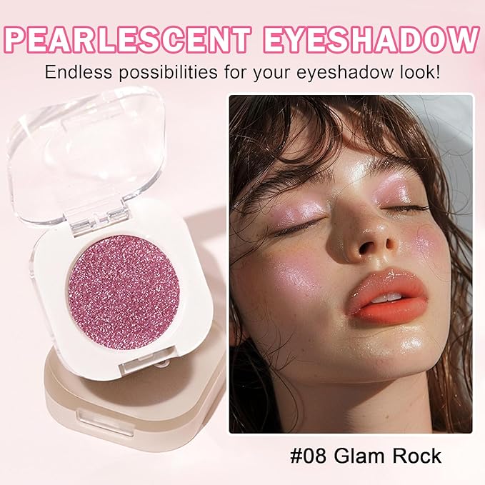 Glitter Eyeshadow Bright Purple Single Eyeshadow,Ultra Fine Shimmer Eyeshadow Lightweight Sparkling Blendable Formula,Daily Multiuse Glossy Eyes Makeup (08 Glam Rock