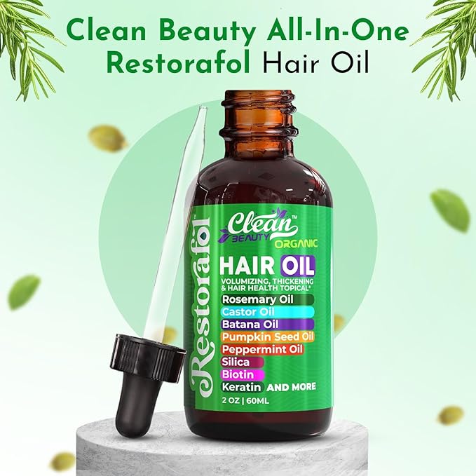 Clean Beauty Rosemary Hair Oil For Growth with Castor Oil Batana Oil Pumpkin Seed Oil Peppermint Oil Silica Biotin Collagen Keratin Saw Palmetto Horsetail Tea Tree Vit E Aloe Vera Jojoba (1 Pack)