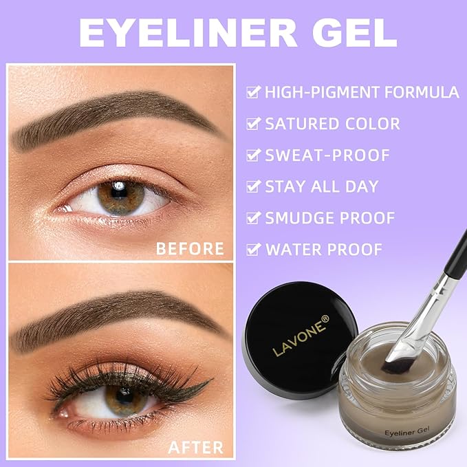 LAVONE Eyeliner Set - Waterproof Makeup Kit with Liquid eyeliner Pencil, Gel Eyeliner & Angled Eye liner Brush, Waterproof, Smudge Resistant, Long Lasting Formula - Blonde