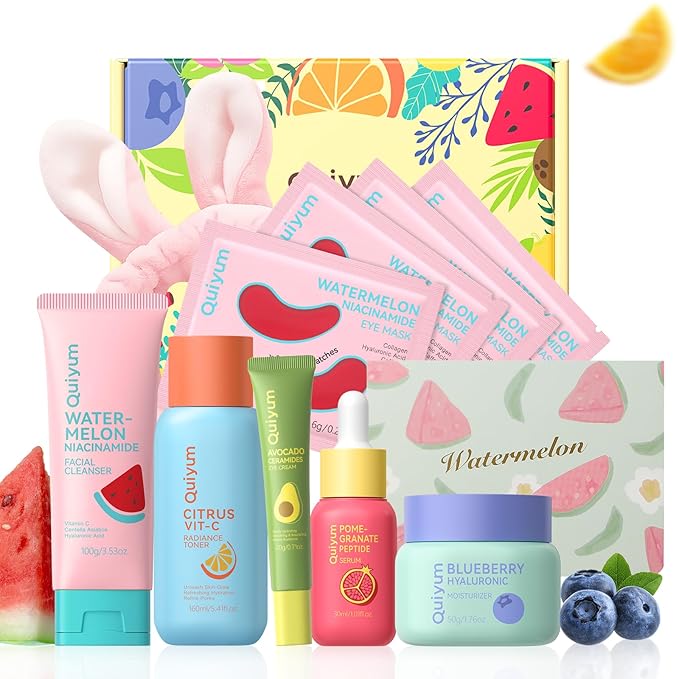 Early Anti-Aging Skincare Set, for Light Mature Skin, 6-Piece Natural Fruit Kit with Peptide, Vitamin C & Ceramide - Reduces Fine Lines & Dull Skin, Birthday Gifts for Women 20 21 22 23 24 25