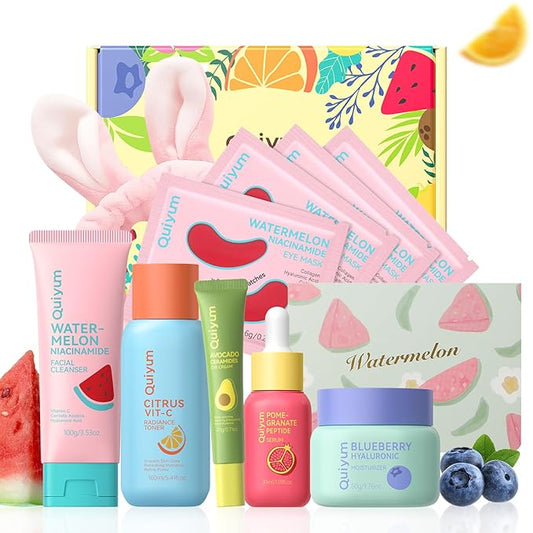 Early Anti-Aging Skincare Set, for Light Mature Skin, 6-Piece Natural Fruit Kit with Peptide, Vitamin C & Ceramide - Reduces Fine Lines & Dull Skin, Birthday Gifts for Women 20 21 22 23 24 25
