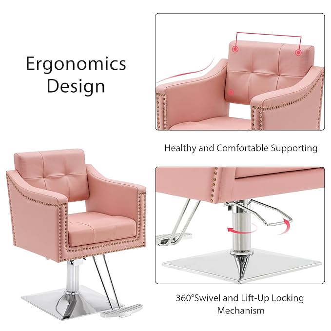BarberPub Salon Chair for Hair Stylist Hydraulic Barber Styling Chair, Beauty Spa Equipment 8813 (6" Seat Height Adjustment) (Pink)