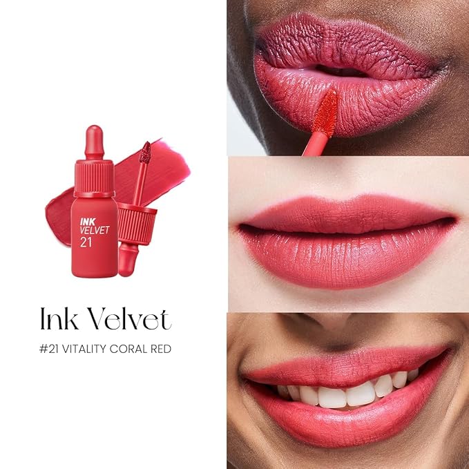 Peripera Ink the Velvet Lip Tint - High Pigment Color, Longwear, Weightless, Not Animal Tested, Gluten-Free, Paraben-Free (021 VITALITY CORAL RED)