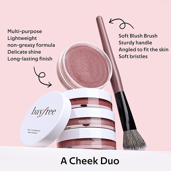 bayfree Multi Cream Blush & Blush Brush Set, Korean Makeup Blush for Cheeks, Multi-Use Face Balm, Lightweight & Hydrating, Blendable Color, Non-Greasy, Soft Bristles for Radiant Finish (Pink Camellia)
