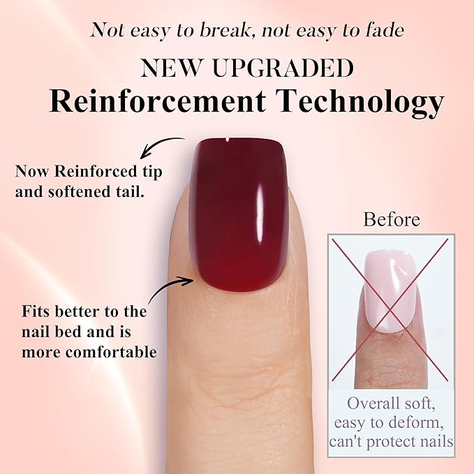 Press on Nails Short 5 Colors, Jofay Fashion 160Pcs Winter Fake Nails, Valentines Press on Nails Square, Natural Reusable Glue On Nails for women Gift, Soft Gel Nail Kit in 16 Sizes