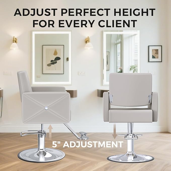 Barber Salon Chair for Hair Stylist with 350Lbs Heavy-Duty Hydraulic Pump, 360° Swivel Hair Styling Chair, Adjustable Height Hairdresser Braider Chairs for Beauty Salon, Tattoo, Spa, Light Gray