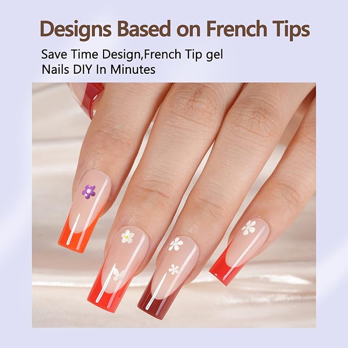 Misssix French Gel Nail Tips, 150Pcs Red French Tip Press on Nails Long Square, No Need to File Tips Pre-lasting, Fake Nails for Nail Art DIY 15 Sizes