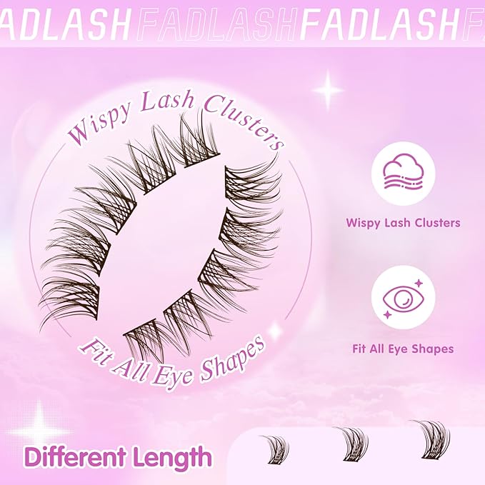 FADLASH Lash Clusters Brown Natural Eyelash Clusters DIY D Curl Cluster Eyelash Extensions with Soft Thin Band Reusable Individual Lashes for Self Use (R028, 8-16mm)