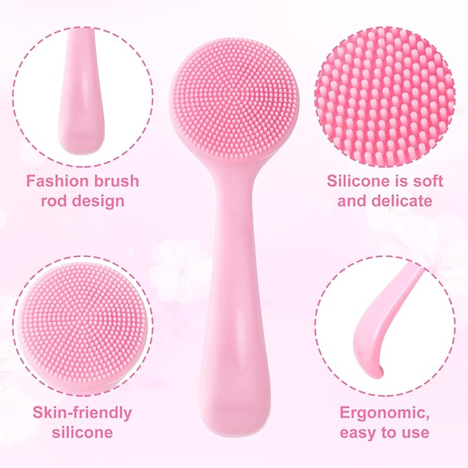 2 Pack Silicone Manual Facial Cleansing Brush, Skin Friendly Waterproof Face Cleaning Scrubber Exfoliator Cleanser for Blackheads Whiteheads Makeup Residues Removal- Pink