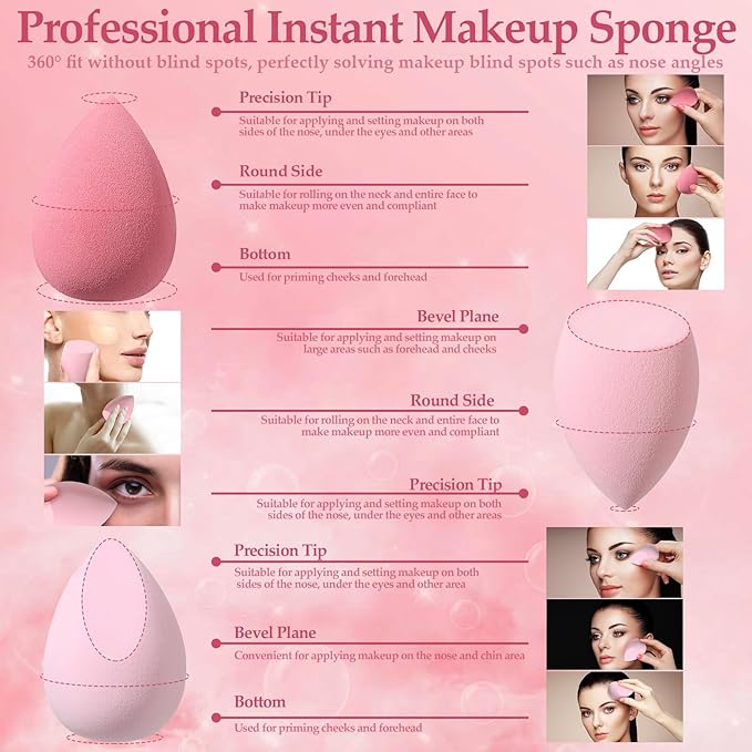 14 Pcs Makeup Sponge Set,Beauty Sponges Blender with 4 Pcs Powder Puff and 4 Pcs Mini Make up Sponges Valentine's Day,Mother's Day for Women Liquid,Foundation,Powder,Concealer,Cream(Pink)
