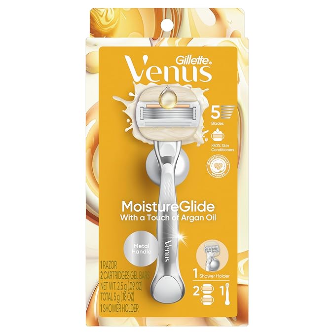 Venus Moistureglide Women's Razor, Reusable Handle, 2 Razor Blade Refills and Shower Holder