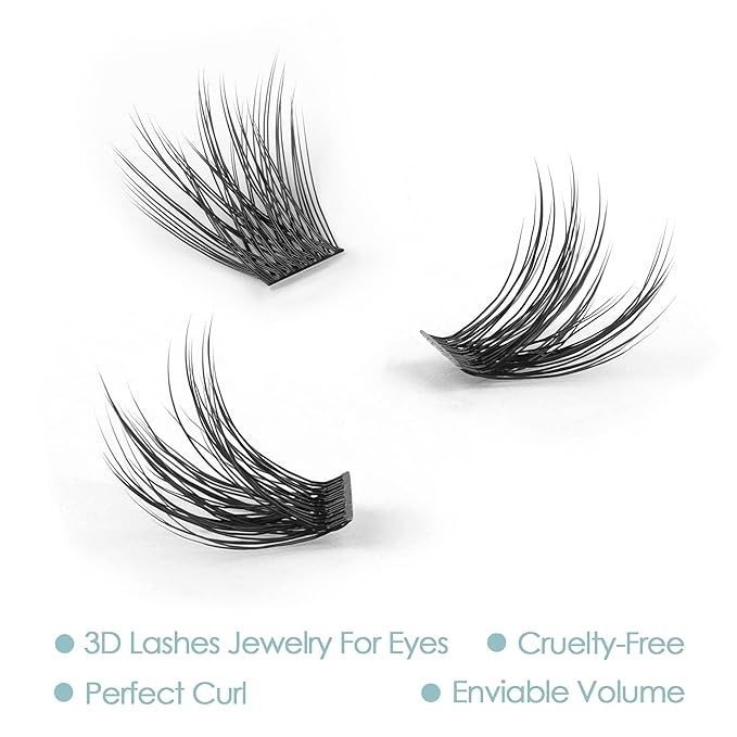 DIY Eyelash Extension, 3D Effect Glue Bonded Band Individual Lash 48 Clusters Volume Lashes Set, Home Eyelash Extension, C curl Lashes Pack 10MM-Volume-48 Clusters