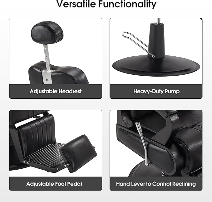 BarberPub All Purpose Barber Chair with Heavy Duty Pump,Reclining Adjustable Swivel Hair Styling Spa&Salon Chair for Hair Stylist, Home Salon,Barbershop 9502 (All Black)