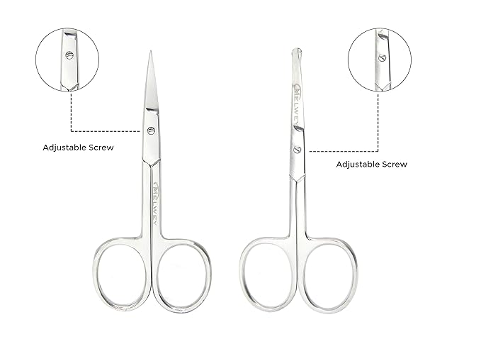 Pack of 2 Curved & Rounded Blunt Tip Stainless Steel Small Scissors for Eyebrows & Eyelashes, Beard Trimming & Moustache, Baby Nails, Nose & Facial Hair