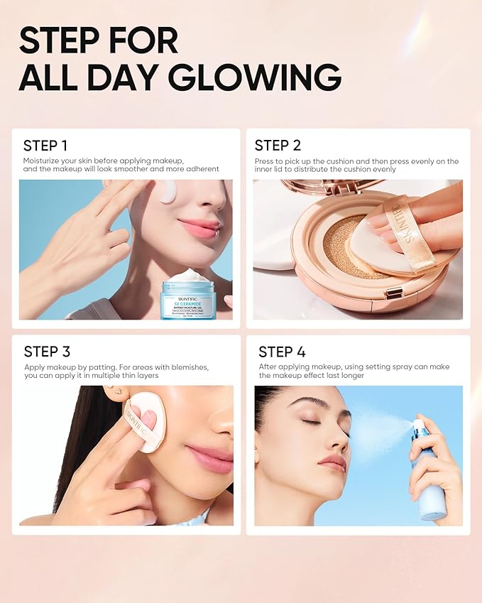 Full Coverage Cushion Foundation, Weightless, Skin Fit, Satin Glow Finish, Oil-Control Waterproof Foundation, Sweatproof Flawless BB Cream CC Korean Makeup,Tattoo Cover Up, Buildable(#02 Ivory)