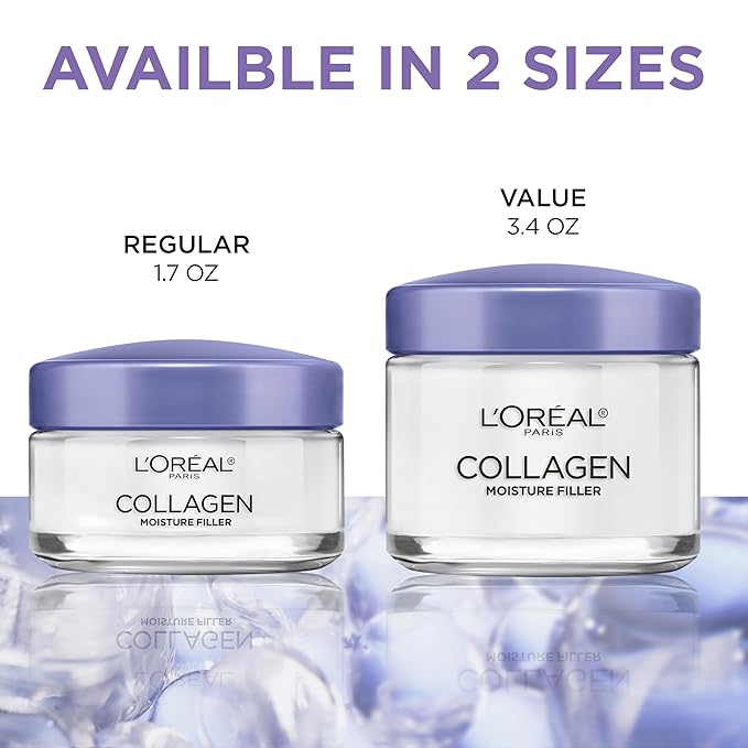 L'Oreal Paris Collagen Moisture Filler Face Cream, Anti-Aging Face Moisturizer, Non-Greasy Skin Care Formula For Up to 48HR Hydration, 3.4 Oz
