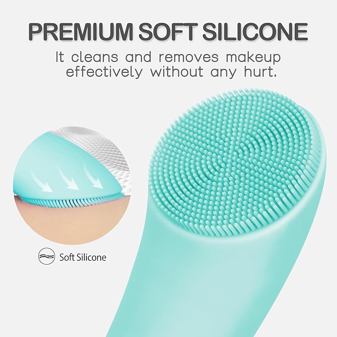 PRITECH Silicone Face Scrubber, Rechargeable Facial Cleansing Brush with Heat Massage End, Vibrating Exfoliator Scrubber for Deep Cleaning, Waterproof Face Brush for Women and Men (Green)