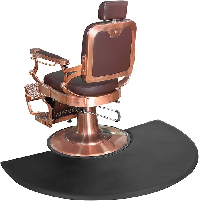 Kaleurrier Barber Chair Anti-Fatigue Floor Mat 5 ft. x 3 ft. with Semi-Circle Cut-Out for Barber Station Salon Shop Slip Resistant Waterproof 1 Inches Thick Saloon Foam Pad Black
