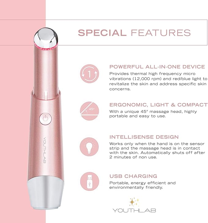 Eye & Face Wand/Tool – Heated Eye Wand with Vibration | Tired Eyes, Brighter Under Area, Redness Relief, Product Absorption, Smoother Skin & Relaxing Massage | Rose Gold