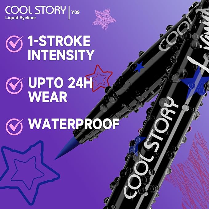 COOL STORY Liquid Eyeliner Waterproof Smudge Proof Eye Liner, 24H Long-Lasting, 0.6ml/0.02 fl.oz (Blue)