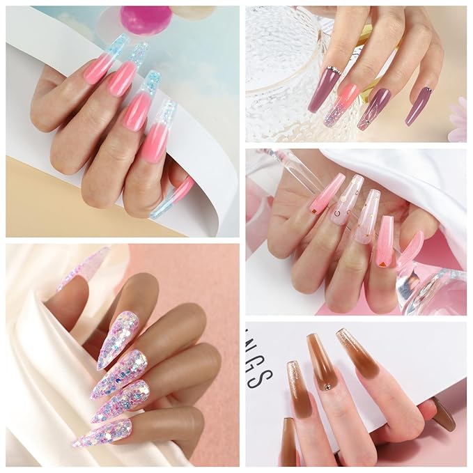 44PC Poly Nail Gel Kit with U V Lamp Starter Kit, 16ML 15 Colors Poly Extension Gel with Light Slip Solution Nail Rhinestones Glitter Decoration Powder Nail Art Kit for Beginners Gifts for Women