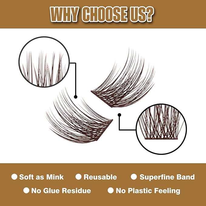 Brown Lash Clusters 156 PCS DIY Eyelash Extension False Eyelash 3D Effect Individual Natural Lashes Set at Home Eyelash Extension Kit Lashes Pack Mixed