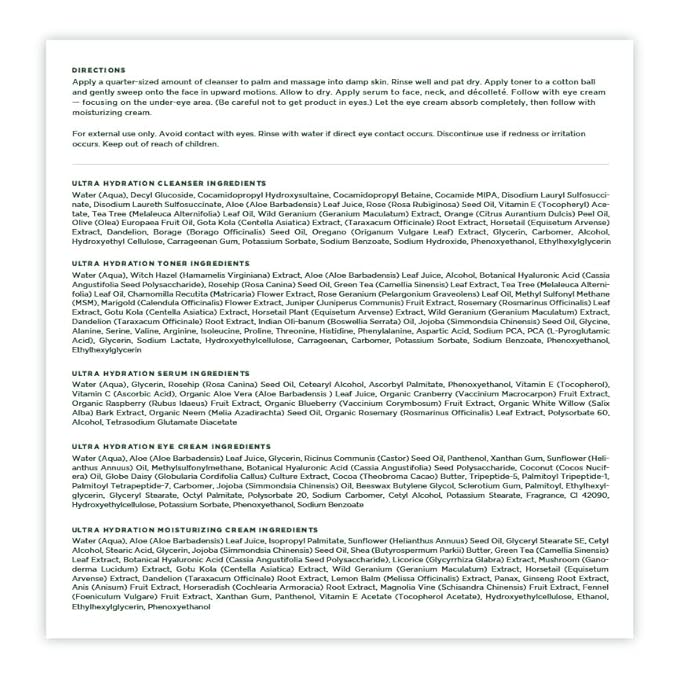 Tree of Life Beauty Ultimate Skin Care Set, Firming, Hydrating, Moisturizing, Complete Face Care Regimen - Ultra Hydration Collection 5pack