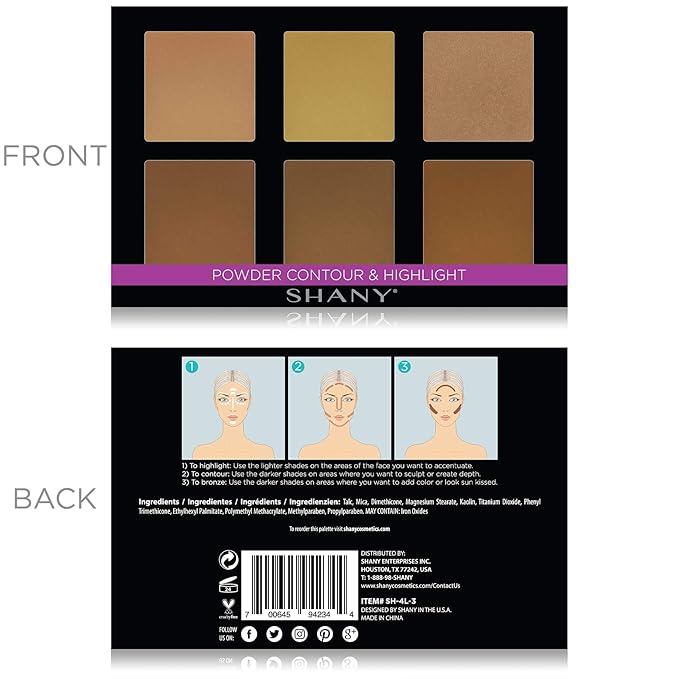 SHANY Powder Contour & Highlight Makeup Palette with Mirror - 6 Color Contour Palette - CONTOUR