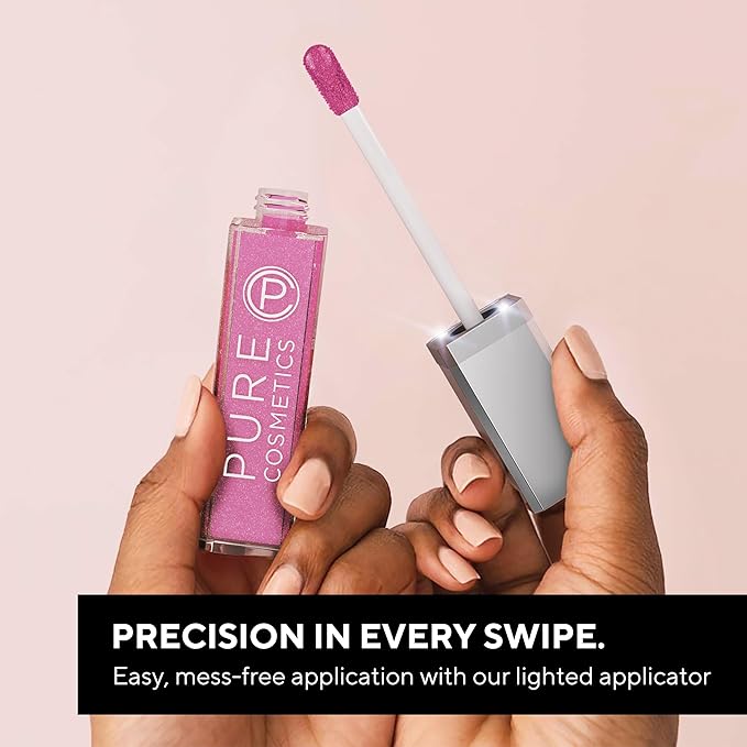 Pure Illumination Light-Up Lip Gloss with LED-Lit Applicator Brush + Side Mirror, Non-Sticky, Moisturizing Hydrating Lip Glosses with Lanolin, Jojoba Oil, & Vitamin E, Down to Earth