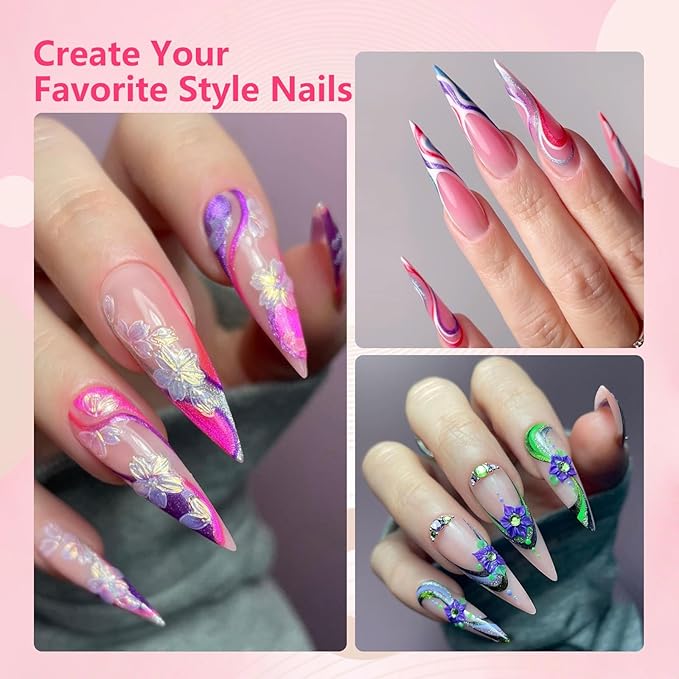 Quaferen XL Stiletto Nail Tips，504PCS No C Curve Tips for Acrylic Nails, Clear Nail Tips Stiletto, Half Cover Almond False Nail Extension for Salons Home DIY 12 Sizes