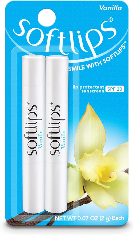 Softlips Daily Lip Moisturizer for Dry Lips, Vanilla Flavored Lip Balm, SPF 20, 2 pk (12x0.14oz)