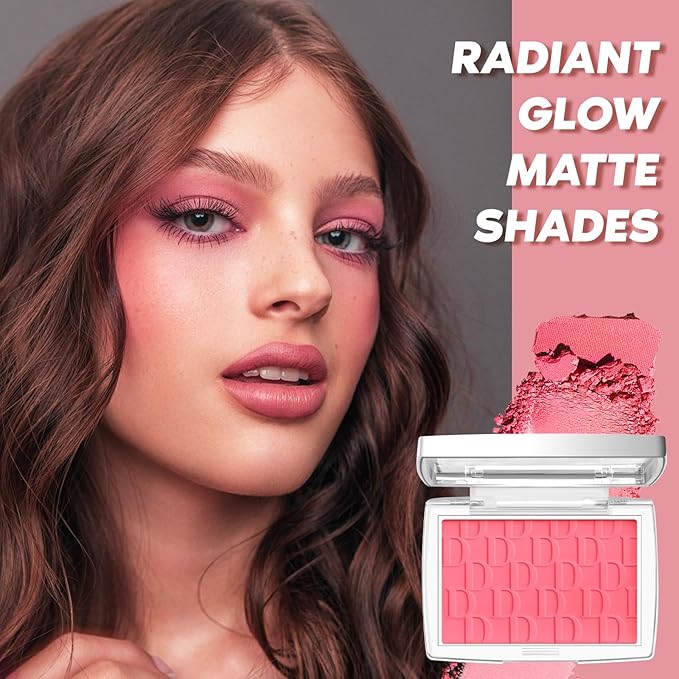 Cherry Blush Powder Blush for Cheeks with Brush, Matte Blush Palette Blush Powder Face Blusher, Natural Blendable Formula Silky Lightweight Makeup Blush Rubores de Maquillaje, 015#