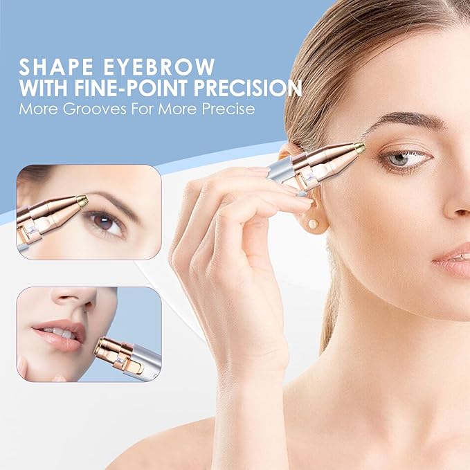 VG VOGCREST Eyebrow & Facial Trimmer: 2 in1 Rechargeable Facial Hair & Eyebrow Shaver - Painless LED Light (Sky Blue)