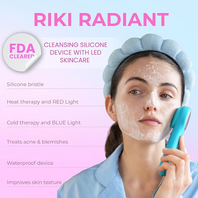 Riki Radiant Electric Silicone Face Scrubber - 2-in-1 Facial Rotating Vibrating Exfoliating Brush - Waterproof & Portable, Rechargeable, for Cleaning, Exfoliation, Massage, for Men & Women (Green)