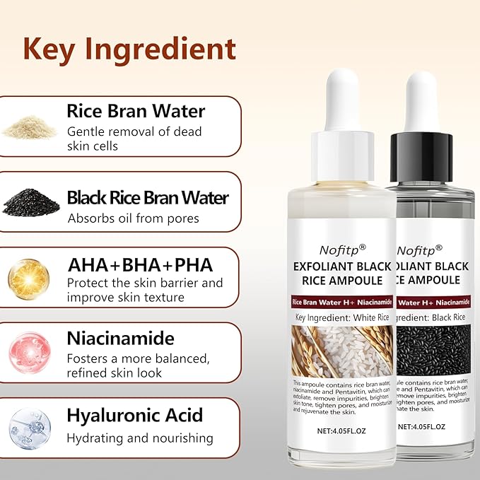 Rice Peel Shot, Peel Shot Glow Rice Ampoule Duo, Gently Exfoliates, Removes Dead Skin and Blackheads, Says Goodbye to Roughness and Dullness, and Makes Your Skin Glow 160 ML 2.7 Fl Oz (Pack of 2)