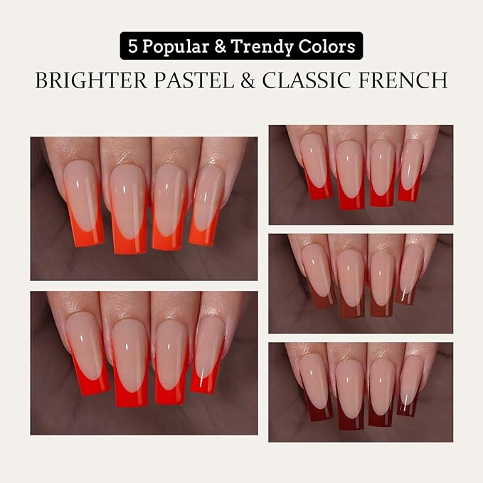 BTArtboxnails XCOATTIPS Red French Tip Press on Nails - Red French Tip Nails Square, Christmas Press on Nails Long, Soak Off Soft Gel Nail Extension 150Pcs