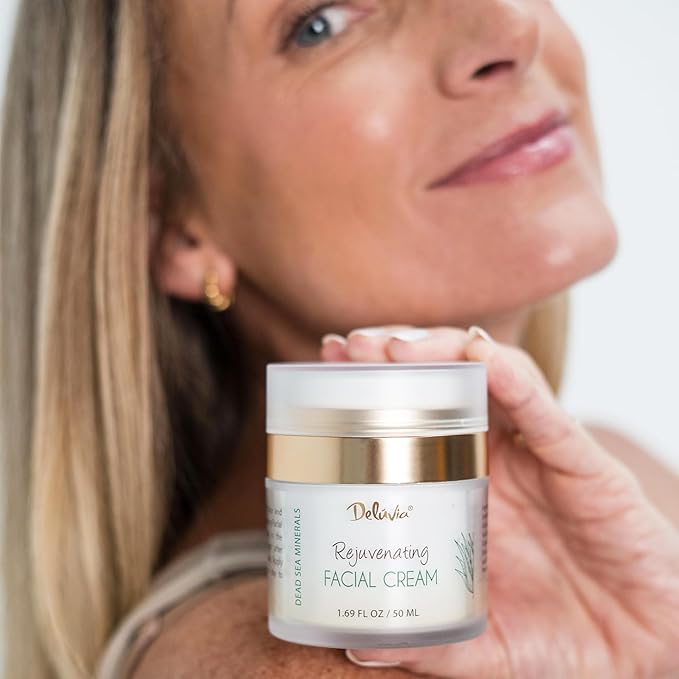 Deluvia Rejuvenating Facial Cream | Organic Aloe Vera, Coconut Oil, Vitamin C + E | Dead Sea Minerals | Daily Face Lotion for Dry Skin, Sensitive Skin