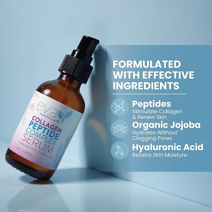 Collagen Peptide Serum for Face – Anti Aging Facial Treatment with Peptides & Hyaluronic Acid – Gentle Formula for Sensitive Skin, Microneedling Pen, Derma Roller, Skin Firming & Hydrating (2 Oz)