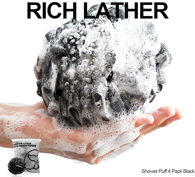 Shower puff 4 pack black