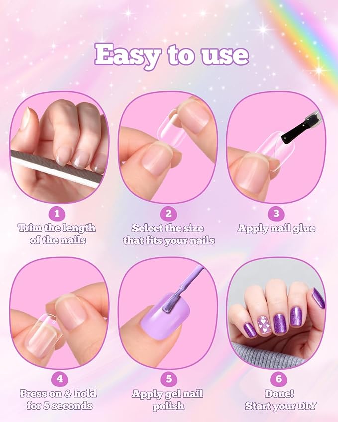 krofaue Kids Nail Tips - 240pcs Children Square Clear Press On Nails for Little Girls 9-12, 10 Sizes Soft Gel Tips Extensions for DIY Decoration