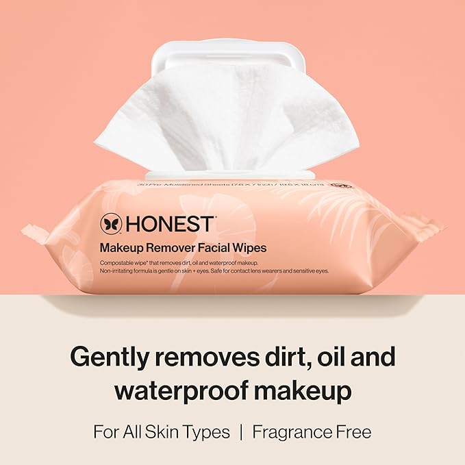 Honest Beauty Fragrance Free Cleansing Makeup Remover Facial Wipes | Plant Based, Hypoallergenic, Gentle for Sensitive Skin | 90 Count