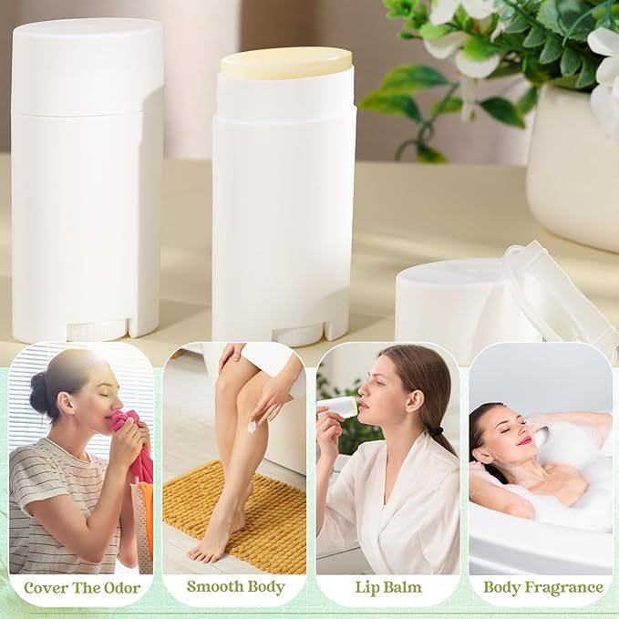 30 Pack 75ml/2.5oz Empty Deodorant Containers, Bottom Filling, White Plastic Oval Refillable Deodorant Containers Twist up Oval Lip Balm Tube for DIY Deodorants Lipstick Crayon Lotion