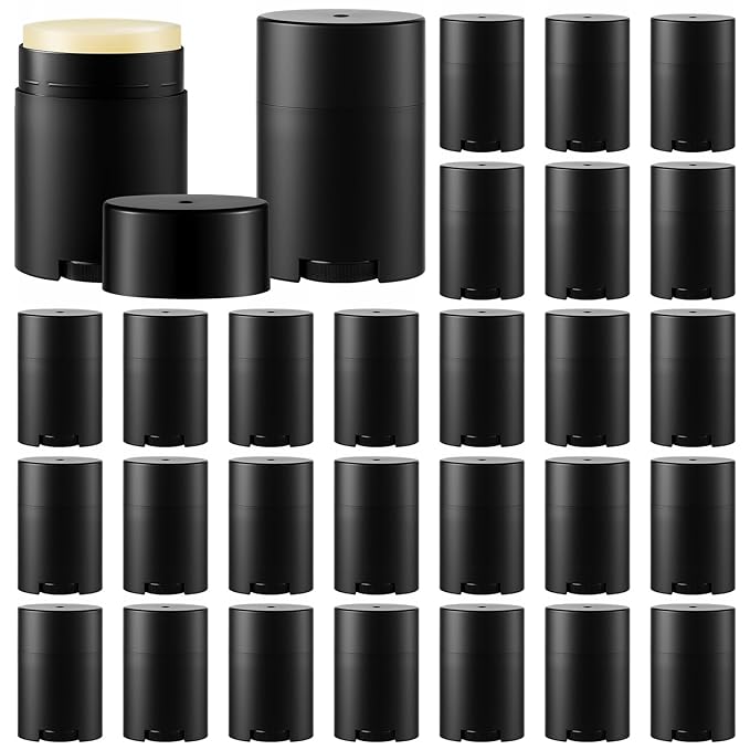 30 Pack 30ml/1oz Empty Deodorant Containers, Bottom Filling, Black Plastic Oval Refillable Deodorant Containers Twist up Oval Lip Balm Tube for DIY Deodorants Lipstick Crayon Lotion