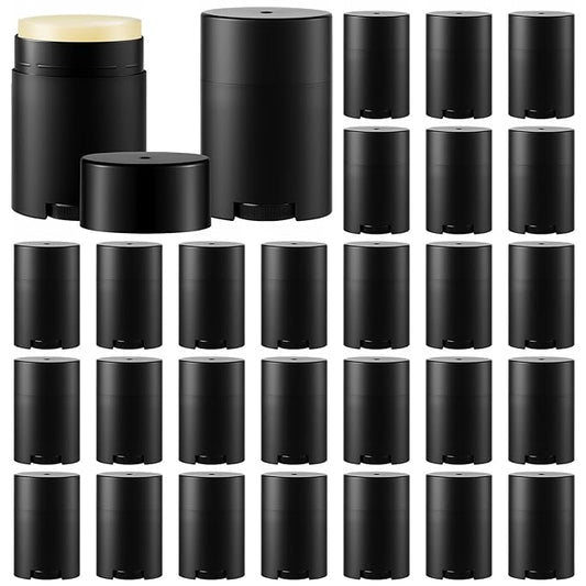 30 Pack 30ml/1oz Empty Deodorant Containers, Bottom Filling, Black Plastic Oval Refillable Deodorant Containers Twist up Oval Lip Balm Tube for DIY Deodorants Lipstick Crayon Lotion
