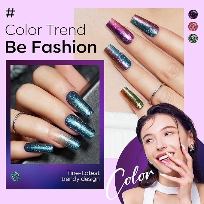 modelones Chameleon Gel Nail Polish Set - 6 Colors Fall Winter Aurora Gel Polish Kit Blue Green Purple Red Brown Glitter Gel Polish Soak Off LED Nail Lamp Gel Nail Kit Home Gift DIY Salon for Women