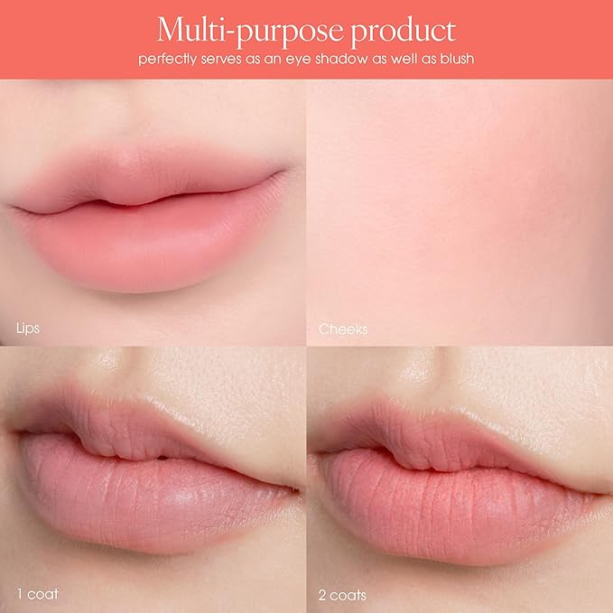AIR LIPS 817 APRICOT CHEESE, Lip & Cheek, Natural Soft Matte Finish & Buildable, Airy Formula (1.2g, 0.003 oz.)